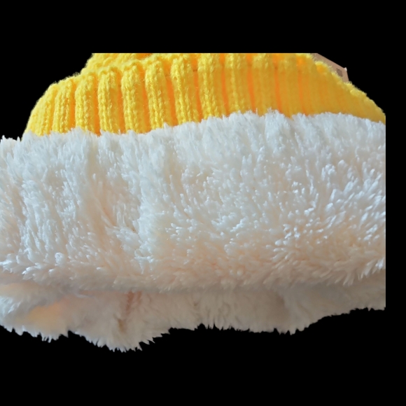 Yellow Knit Hat with Multicolor Pom Pom - Picture 4 of 5